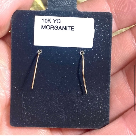 10k Yellow Gold 2 Carat Morganite Orbiting Dangle Saturn Rotating Drop Earrings - Picture 13 of 15